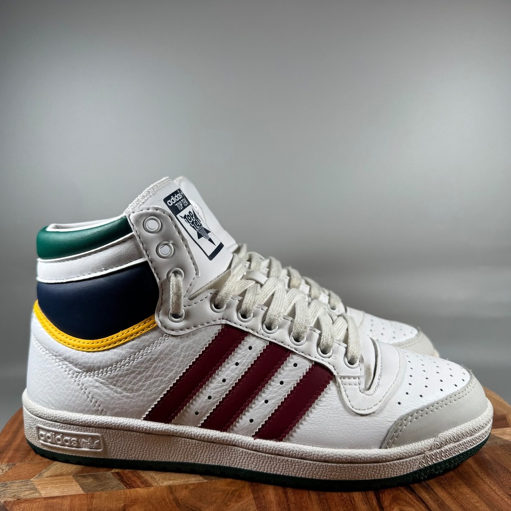 Adidas Top Ten Hi White Burgundy Navy Leather High Top Sneakers Womens 9.5